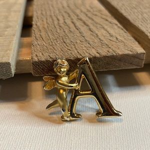 Gold Tone Letter A Angel brooch